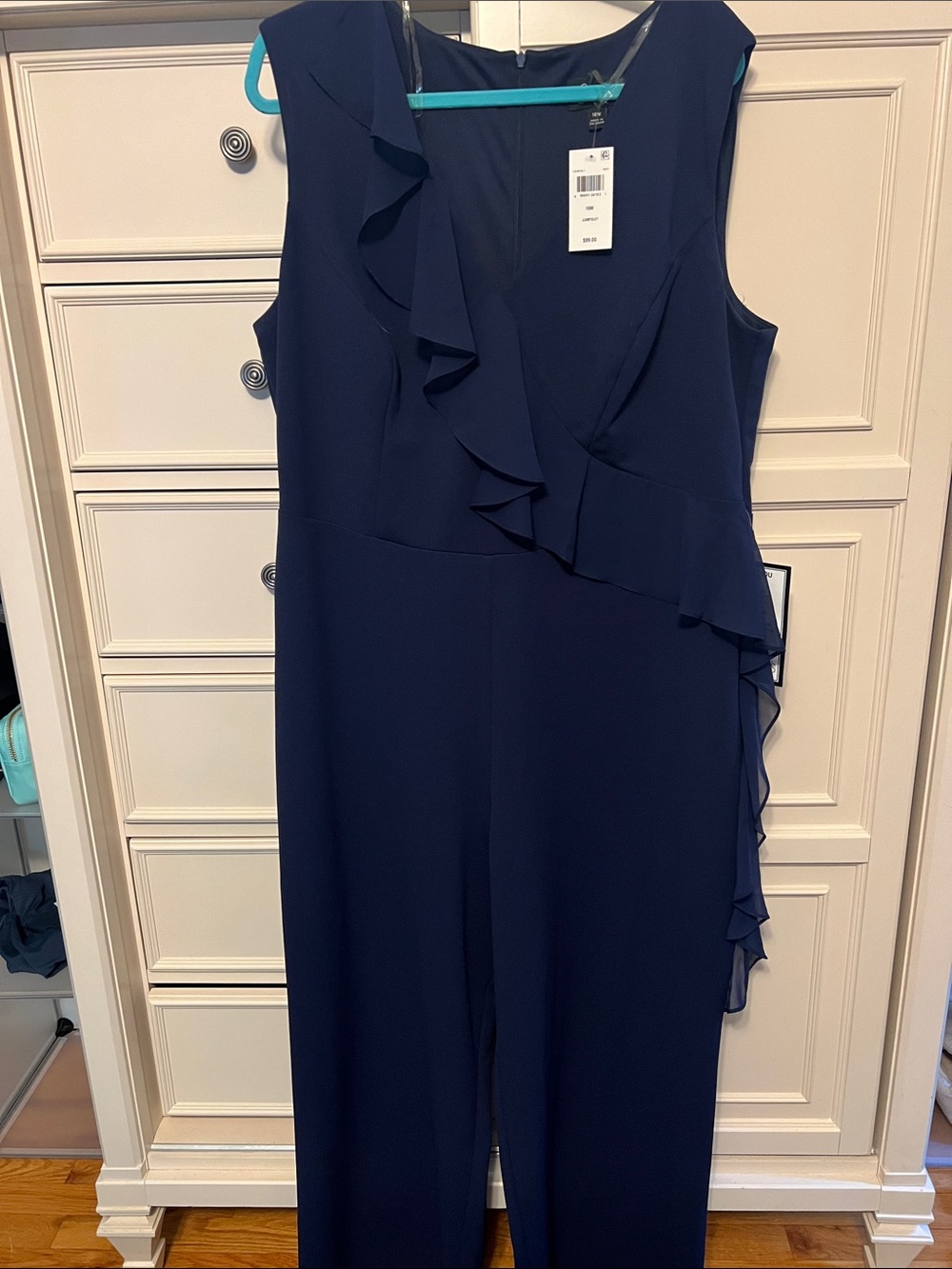 Connected Apparel Navy Sleeveless Ruffle-Trim Jumpsuit NWT
